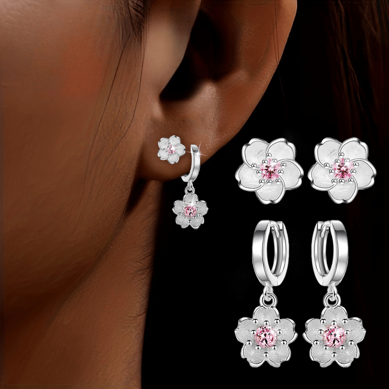 2 Pairs Women's Floral Stud Earrings with Hooks