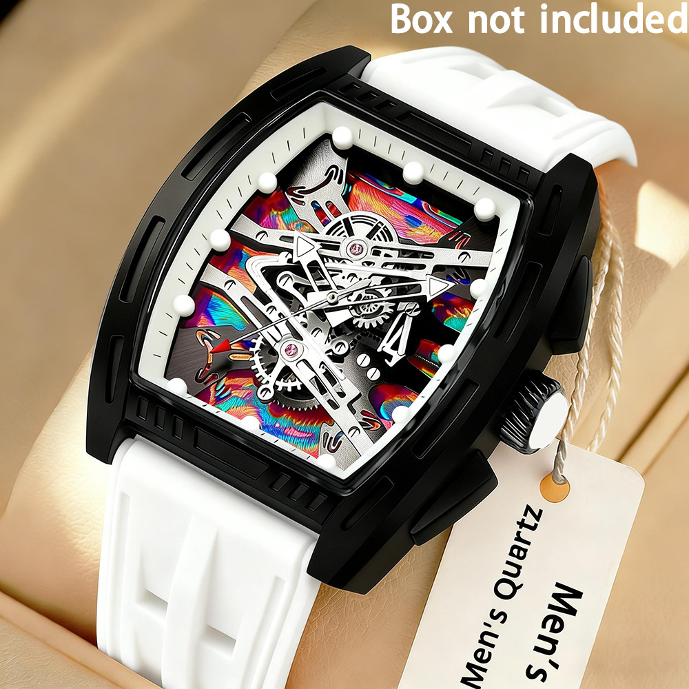 Men's Sports Watch, 2pcs Set, White Modern Design, Pointer Display, High-quality and Durable Acrylic Mirror and Synthetic Resin Case, Comfortable Strap, Suitable for Daily and Special Occasions, Fashionable Classic Watch