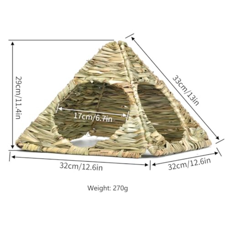 2 Sets 33.02cmX11. 20.32cm X 27.94cm Small Animals Grass Foldable Woven Animal Hut Bunny Triangular House Play Hideaway Bed Hay Mat Chew for Rabbit Guinea Pigs Gerbils Hamster