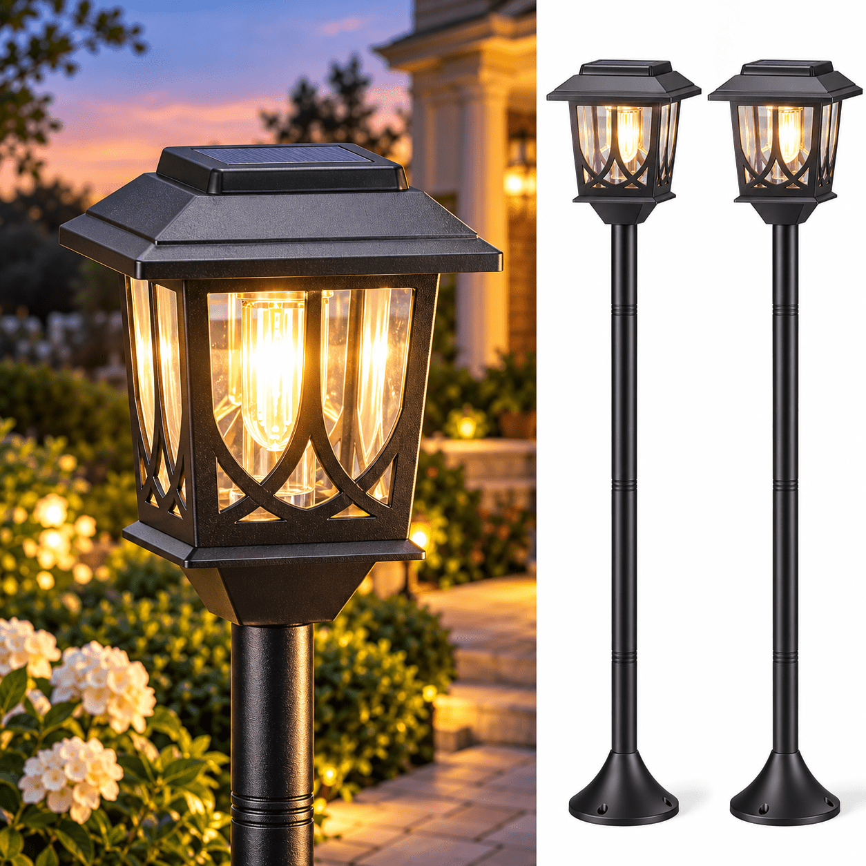 TEMU 2 Pack Solar Outdoor Post Lights, Ip44 Waterproof Vintage Lantern Pole Lights, Decorative Garden Lights For Patio, Balcony, Porch, Yard, Pathway