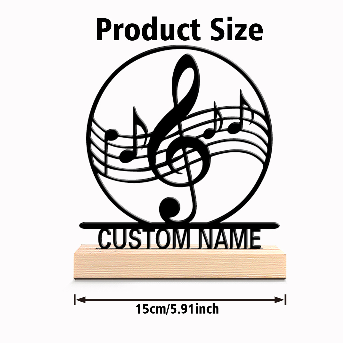 TEMU 1pc Fashion Personalized Custom Note Music Collectible Figurines Metal Art With Wooden Base Tabletop Decoration Music Lovers Gift With Wooden