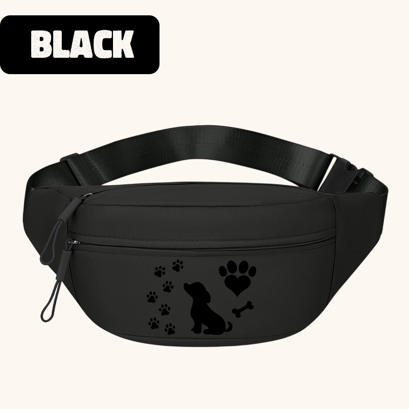 TEMU Black Puppy Silhouette Surrounded By Scattered Shapes Printed Pattern Solid-color Women's Waist Bag - Versatile To Wear: Around The Waist, Over