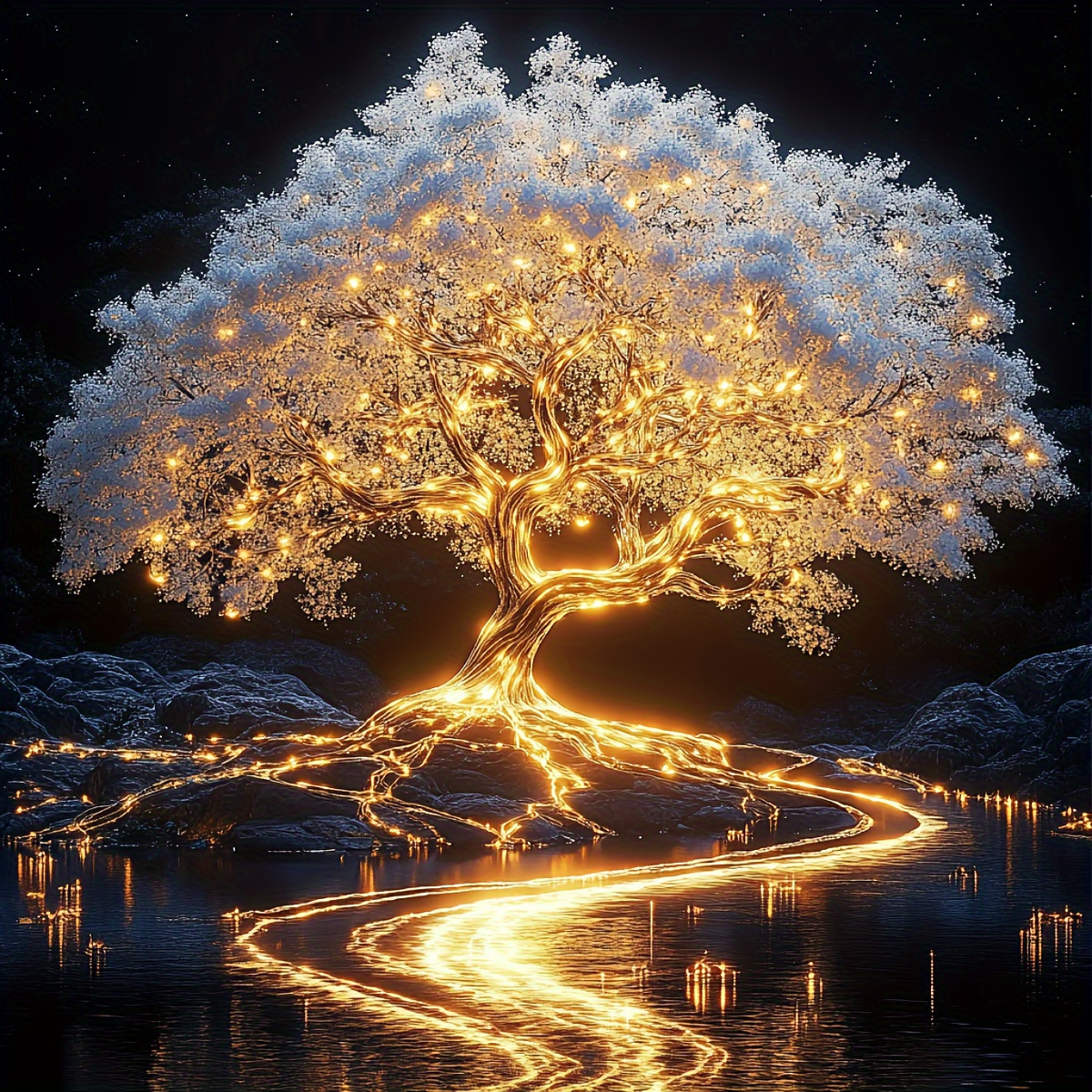 Image of Tree Of Life 5d Diamond Painting Kit, 15.7x 15.7inch, Round Rhinestone Acrylic Art, Diy Handicrafts, Frameless Gemstone Inlay Wall Decoration, Ideal Holiday Gift