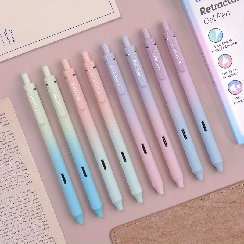 retractable gel ink pens: 8ct black ink 0.5mm fine point tip pen   smooth writing with aesthetic gradient   for journaling note taking sketching no bleed  , pens for writing, cute pens, pens, pencils, colored pens, journaling essentials, sketching tools,  , stylish pen,   ink, durable construction, retractable pen, artists, journal keepers Product details 0