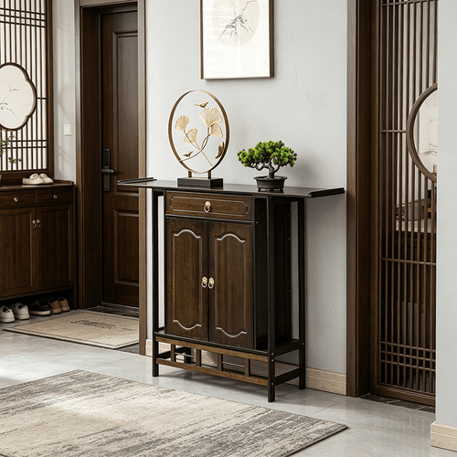 sturdy chinese style console table walnut and bamboo entryway table with drawer and cabinet narrow zen altar table and freestanding accent table for hallway living room