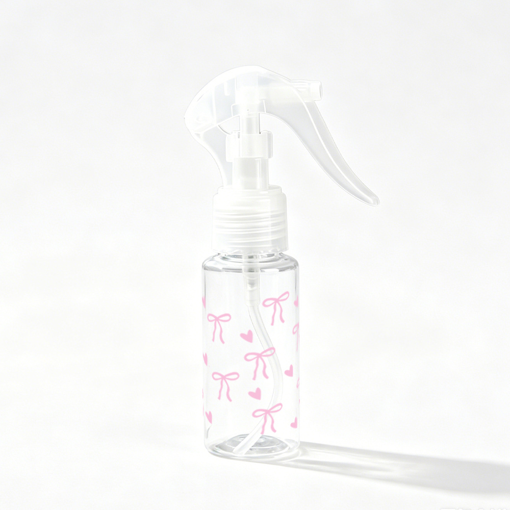 TEMU 1pc Pink Printed Pattern Clear Fine Mist Spray Bottle 60ml Portable Refillable Atomizer, Desktop Local Air Humidifier Conditioner Room Dry