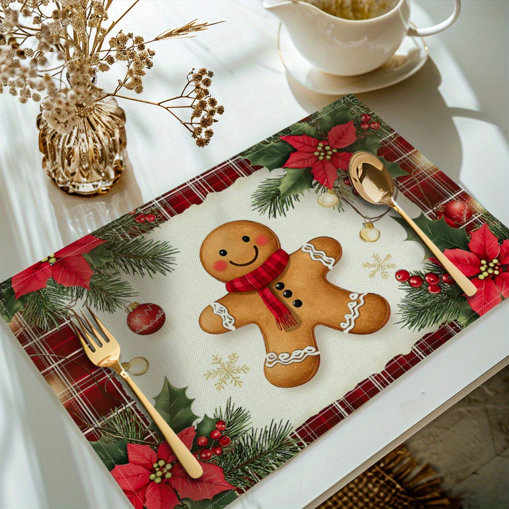 

Set Of 4 Polyester Placemats - , , - Rectangle Table Christmas For Dining Decor