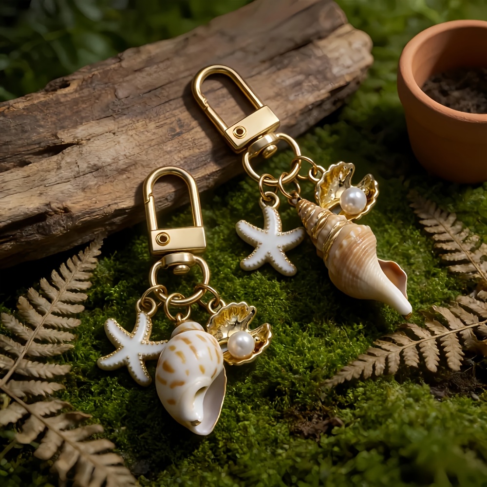 TEMU Set ciondoli da portachiavi squisiti in stile con finte a forma di stella marina, ciondoli per borse da donna, portachiavi in stile festivo