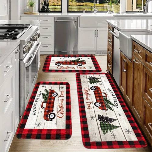 3pcs set of christmas kitchen mat vintage carpet christmas tree carpet anti slip suitable for bedrooms living and dining rooms gift for friend holiday gift birthday gift kitchen accessories fathers day gift