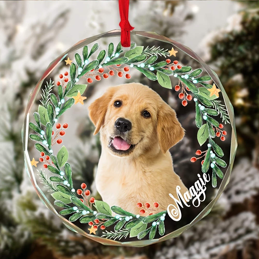 TEMU Ornement de Noël Personnalisé 2D Plat - 1 Pièce Photo de Chien - Décoration Suspendue en Verre avec Nom/Numéro pour Sapin de Noël, Fêtes - Pour