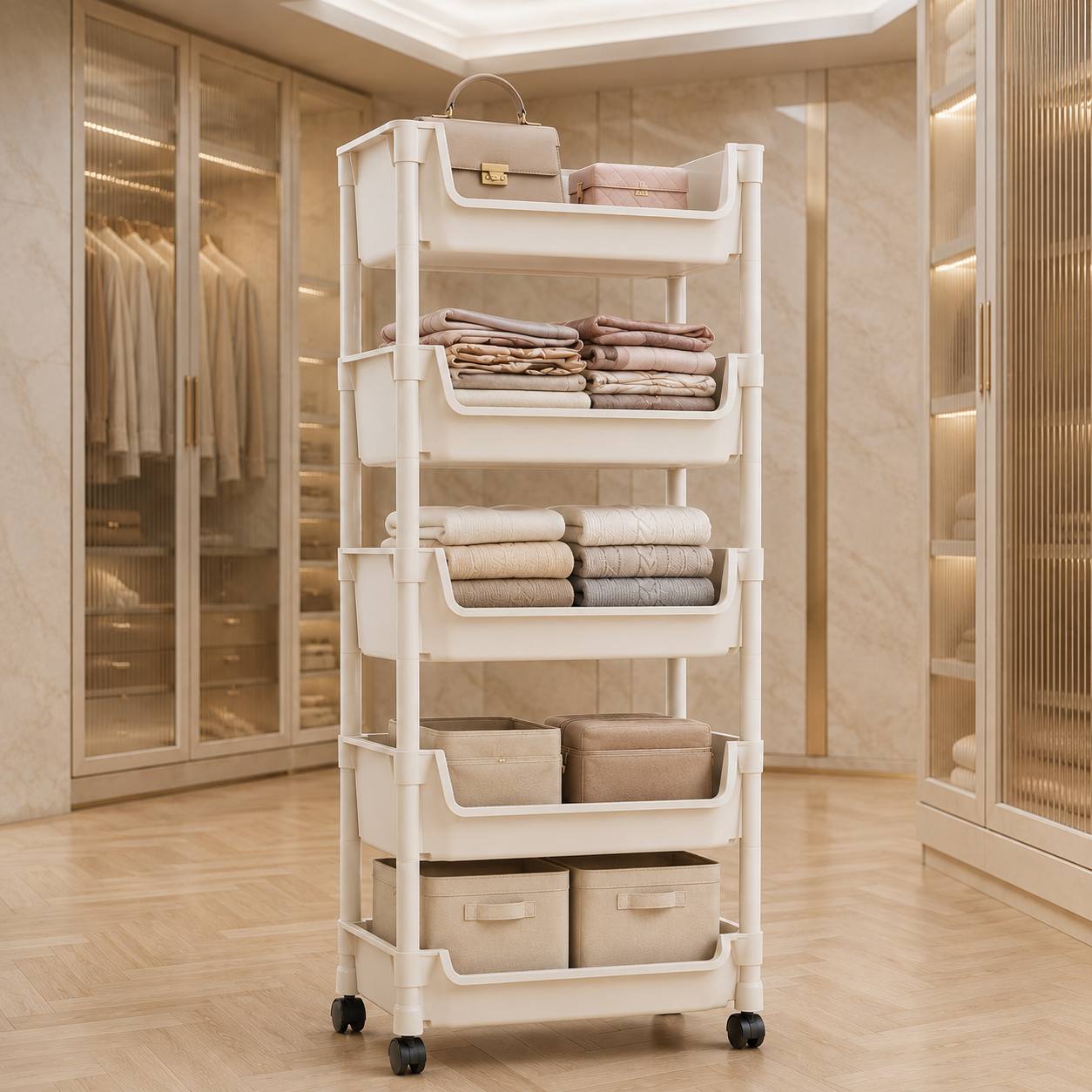 TEMU 3/ 4/5 Tier Multi Size Rolling Bookshelf Storage Cart Floor Standing Multi Layer Snack Organizer With Wheels Simple Bookcase For Living Room