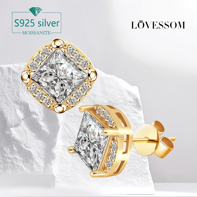925 Silvery 0.5 Carat*2 Princess Cut Moissanite Classic Fashion Versatile Hypoallergenic Stud Earrings, High-Quality Unisex Couple Earrings Suitable for Daily Wear, Weddings, Vacations, Dates, Gatherings, Banquets, Parties, Mother's Day, Father's Day