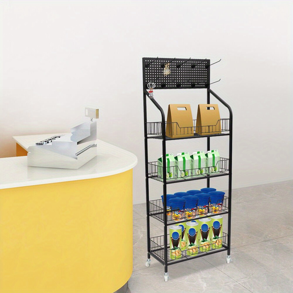 TEMU 4 Tiers Retail Shop Display Rack Market Shelf Fruit Vegetable Snack Basket Black, Standing Shelf