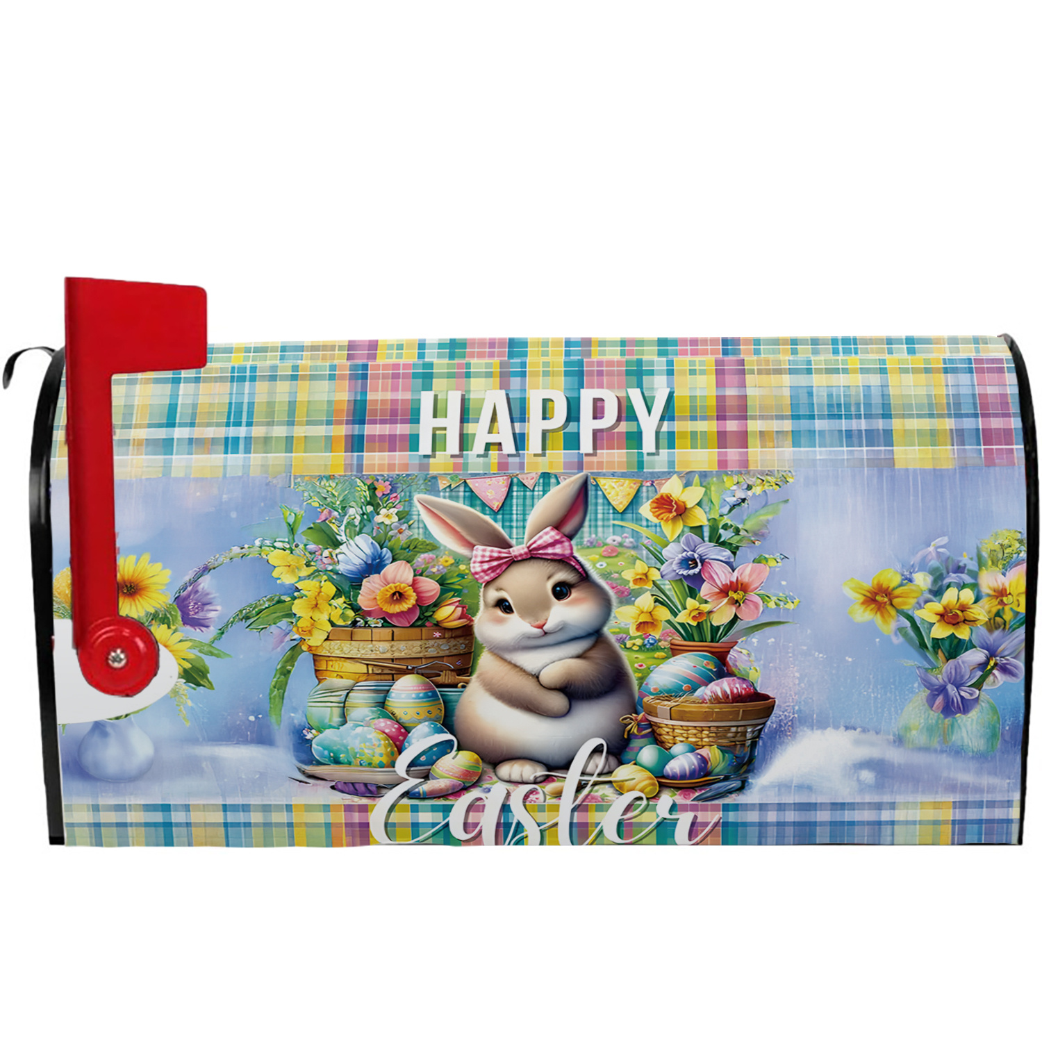 

1pc Easter Bunny Mailbox Cover, Spring Theme Polyester Magnetic Waterproof Mailbox Wrap, 21x18 Inches, With Decorative For Home And Garden Decoration