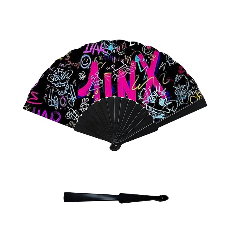 TEMU Trendy Cool Graffiti Printed Hand Fan, With "" "boom" "liar" Graffiti Elements, Plastic Fan With Ribs, 1pc, Suitable As A Retro Bohemian Style