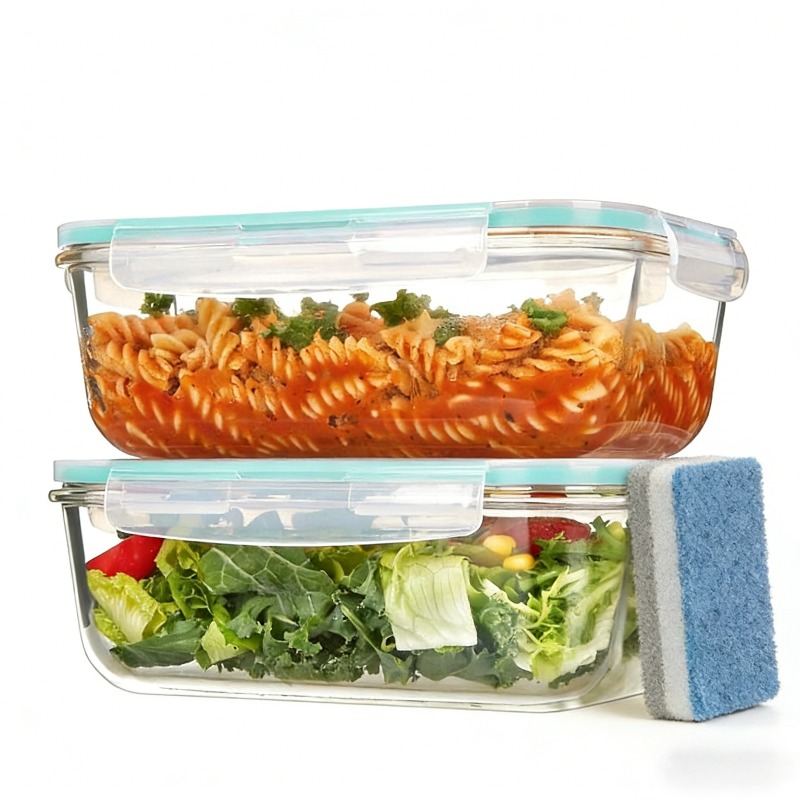 Image of 2pcs 1860ml/63oz Large Glass Storage Containers With Lids, Meal Prep Food Container Set With Snap Airtight Lid For Baking, Microwave, Oven, Leak Proof, For Freezer, Dishwasher