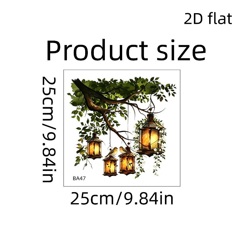 TEMU Windows Stickers 1pc Branch Hanging Lantern Window Cling, Self-adhesive Removable Pvc Background Wall Sticker, Suitable For Living Room And Home