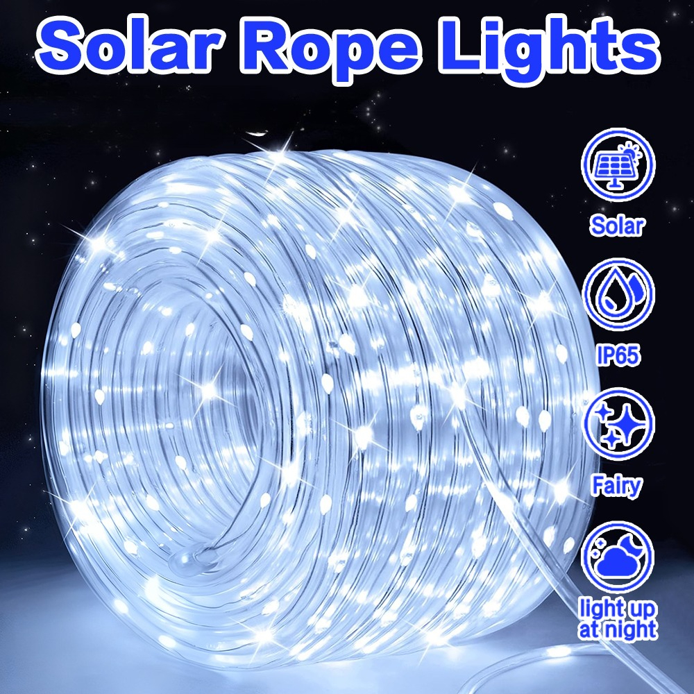 1pc 20 36 70 100 ft solar rope lights outdoor solar lights ip65 solar string lights 8 patterns for stage lighting trail patio pool rv christmas decoration 22ft 50led 39 3ft 100led