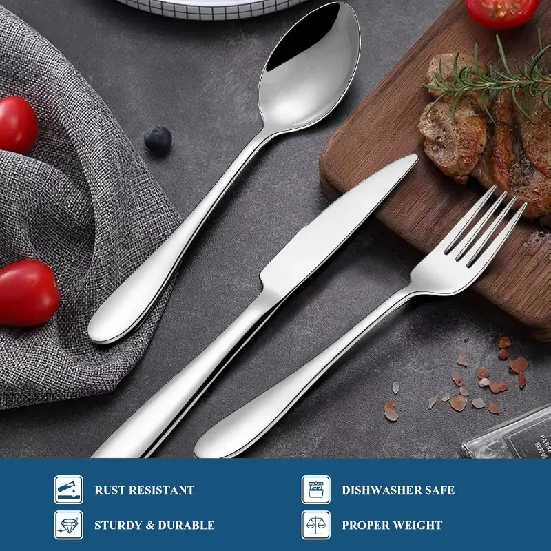 60pcs silverware set stainless steel flatware set service for 12 tableware cutlery set for home kitchen polished dishwasher safe, cutlery sets for dining, restaurant supplies, kitchen essentials, modern silverware, stylish utensils, professionalgrade cutlery, durable silverware, complete tableware, flatware collection, , event planners Product details 3