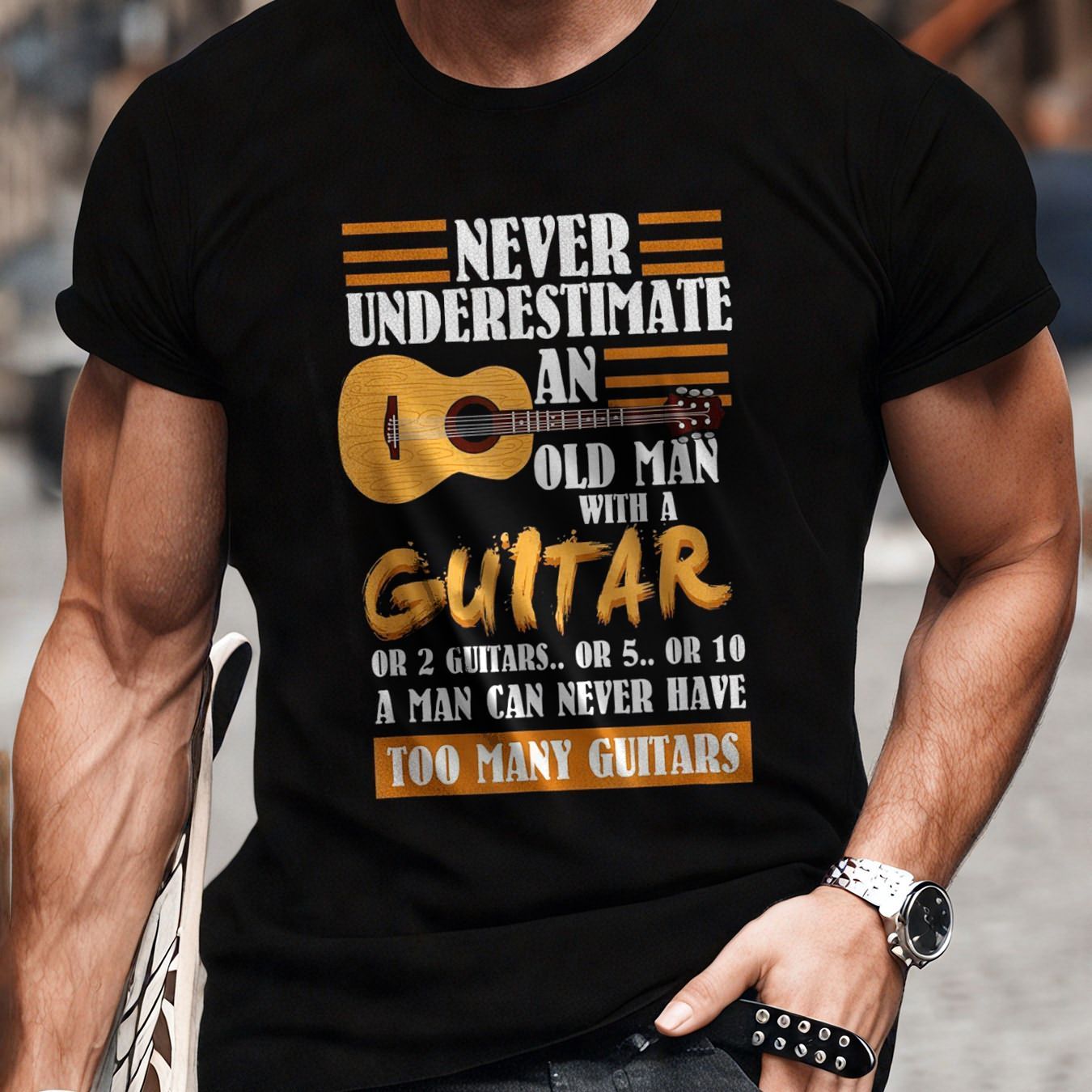 

Men's 'too Many Guitars' Novelty T-shirt - & Gifts, Cotton , Machine Washable, Best For Christmas