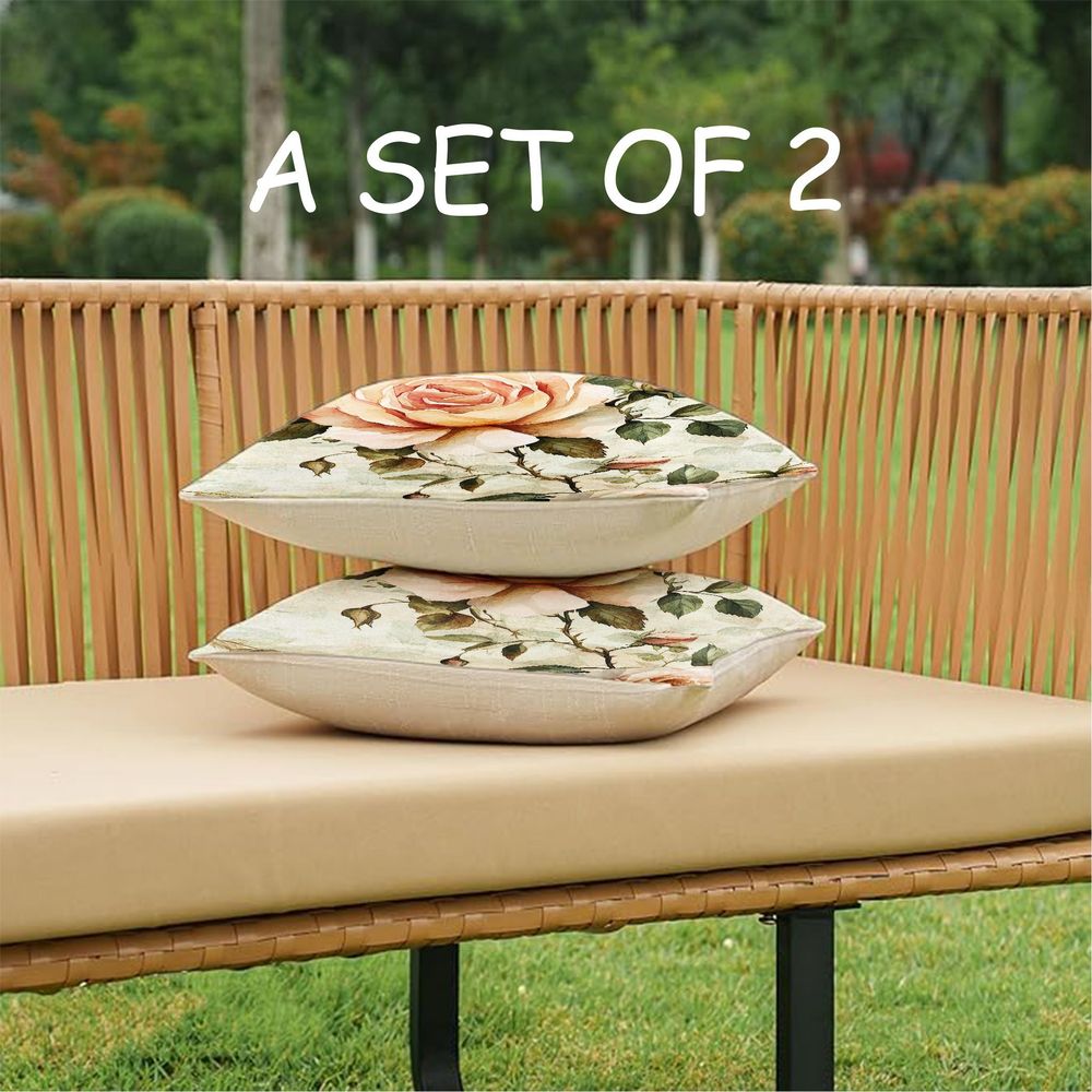 Outdoor Pillows 2pcs Set with InsertAbstract Watercolor Botanical Print Outdoor Cushion, Artistic Floral Aesthetic Design, 17.72inch Square Pillow with Insert. Versatile for Patio, Garden, or Living Room Decor. Features Durable Weather-Resistant Fab