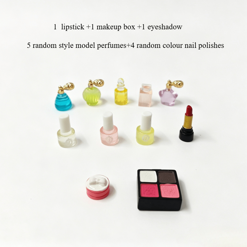 TEMU 12pcs: Miniature Simulation Perfume, Nail Polish (colors ), Lipstick, Etc. Model Sets, 1/12 Miniature Mini-cosmetics Sets, Diy Miniature Scene