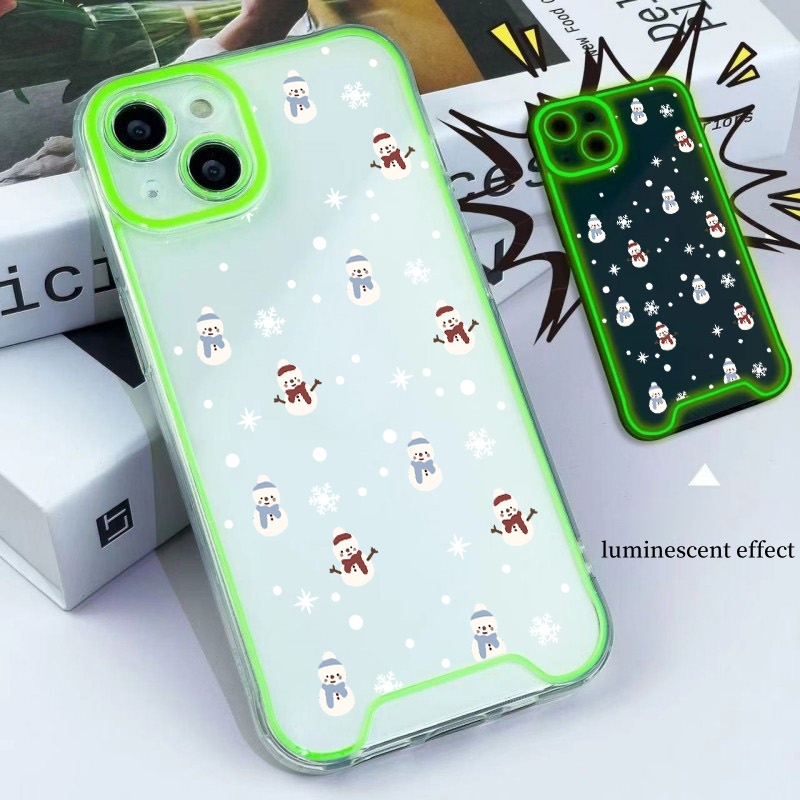 TEMU Phone Case: -the-dark Christmas Edition Full Screen Snowman Phone Case, Neon Candy Color Transparent Anti-drop Protective Cover For Iphone