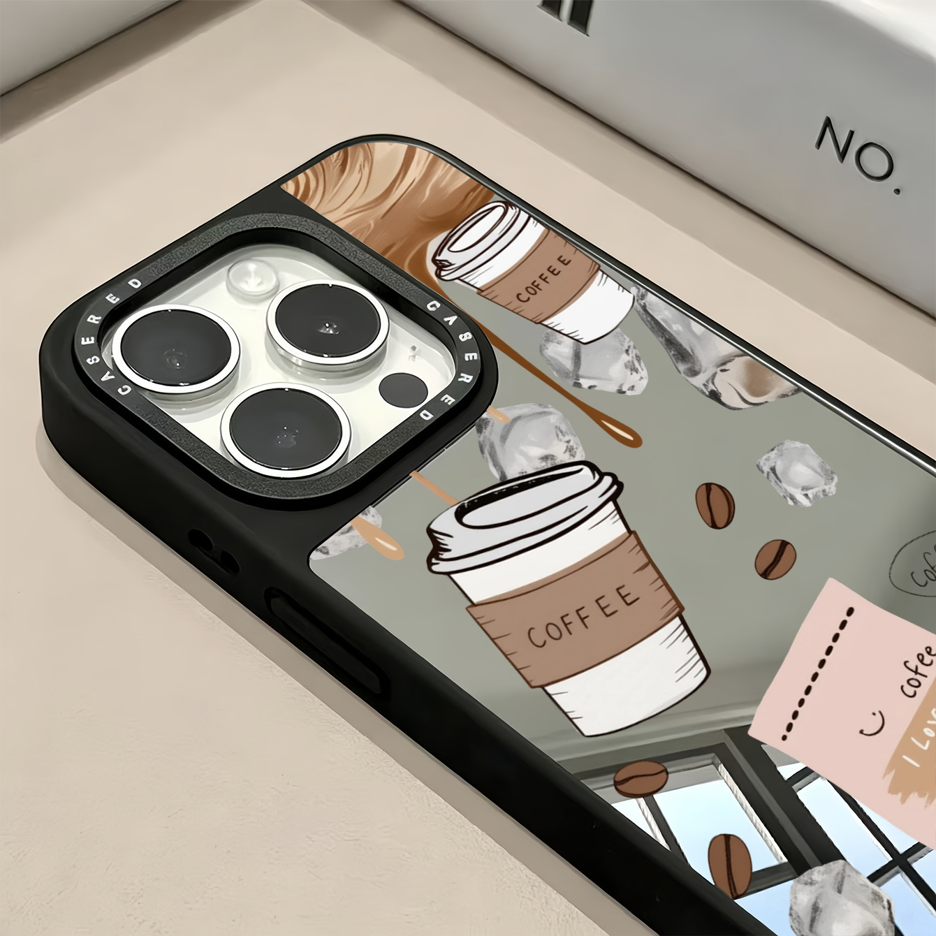 TEMU Phone Case - Coffee Theme Printed Mirror Phone Case, Suitable For 16 Series 16pro 16promax, Suitable For 15 Series 15pro 15promax, Suitable For