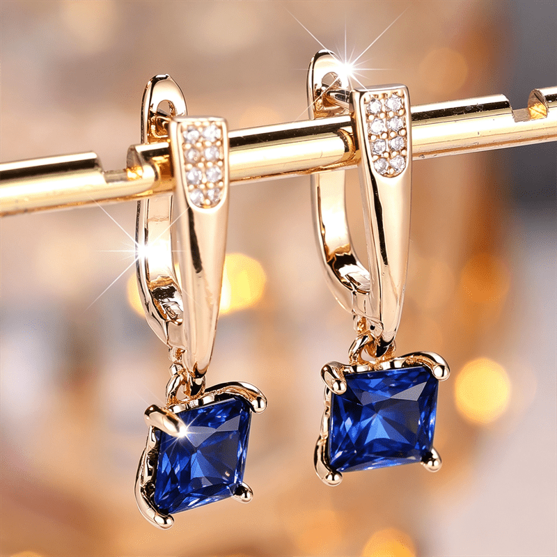 Women's Retro Blue Synthetic Zirconia Drop Earrings, Elegant Style