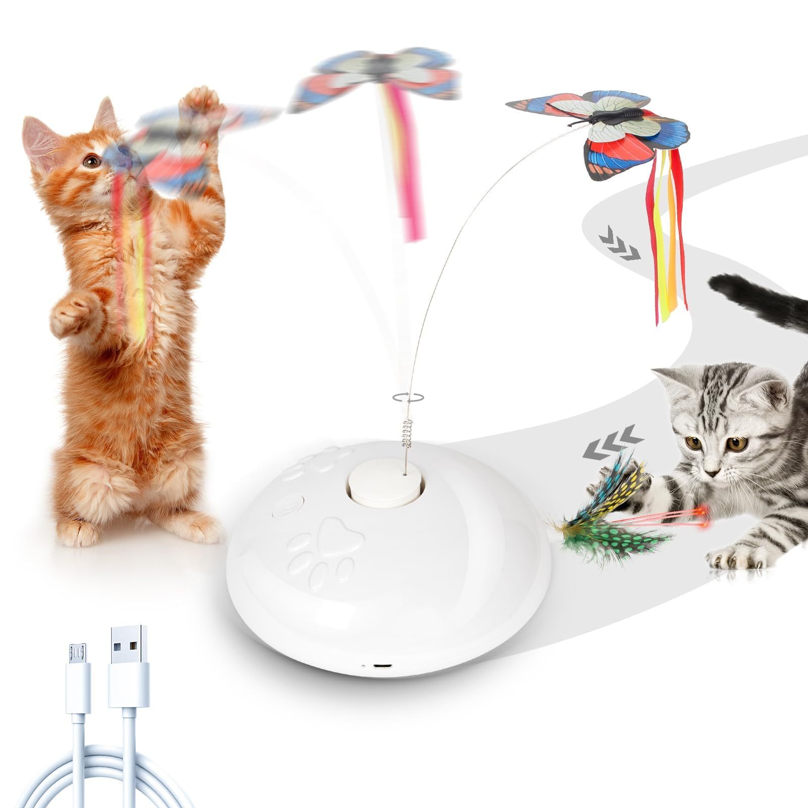 

3-in-1 Cat Toys Interactive, Automatic Cat Toys For Indoor Cat, Random Moving , Moving Cat Toy With , Feather, Led Light, Rechargeable Electric Cat Toys Wand, , Indoor Exercise Pet Products