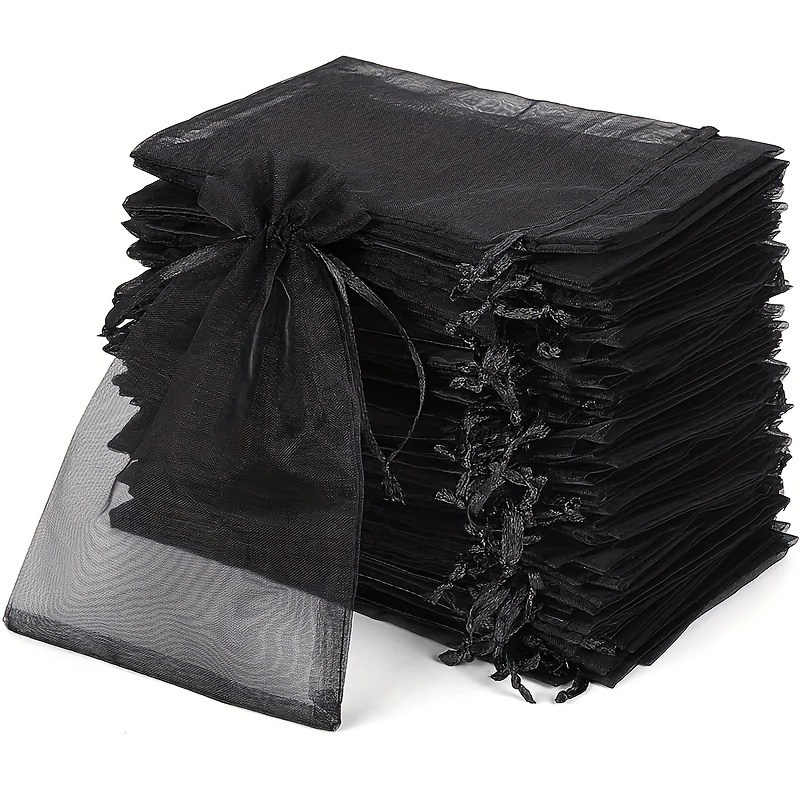 

100pcs Elegant Black Organza Drawstring Bags - Ideal For Jewelry, Wedding Favors, Party Gifts & Small Business Packaging