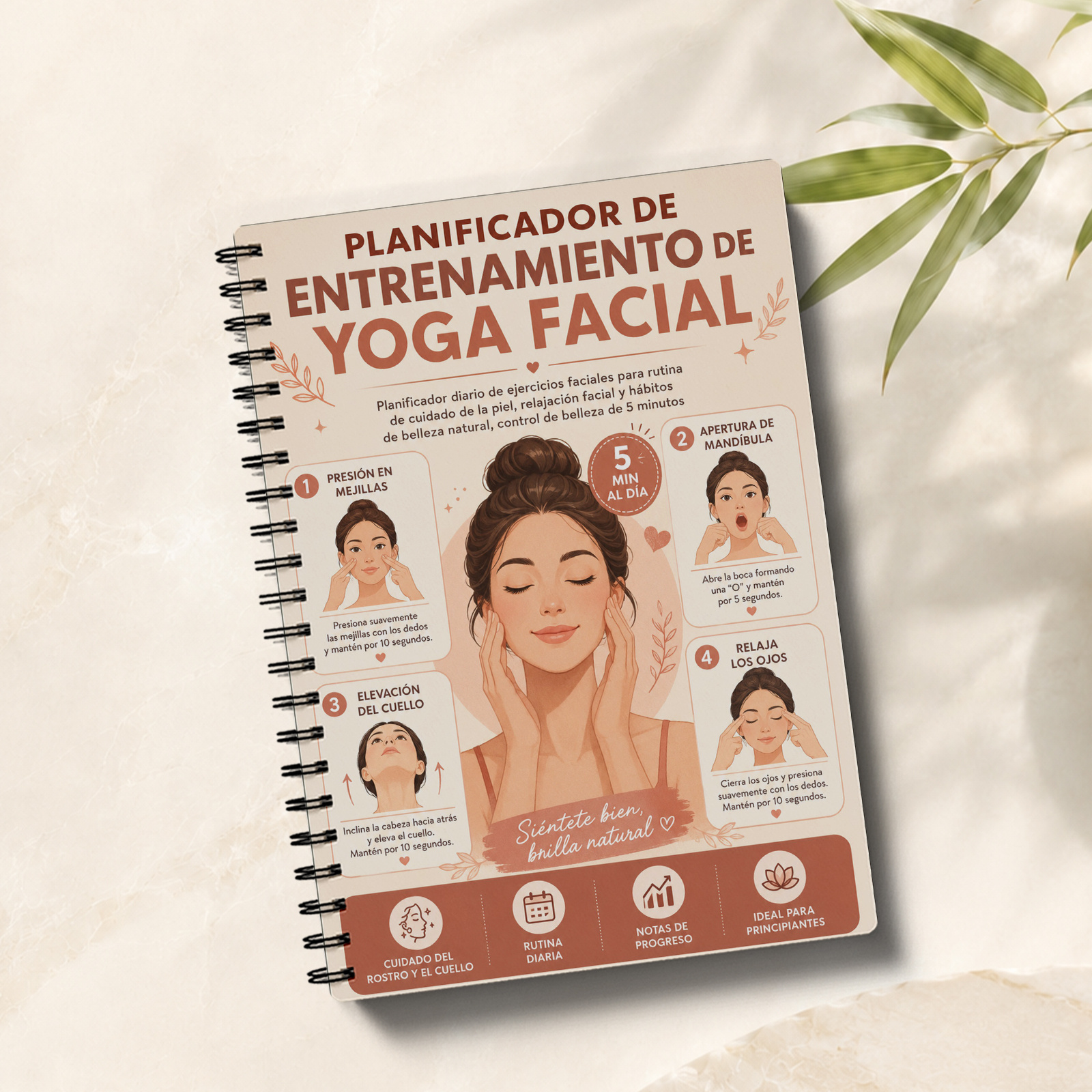 TEMU Versión en español - Cuaderno de , diario de ejercicios faciales con seguimiento de entrenamiento facial de 30 días, notas de relajación facial,