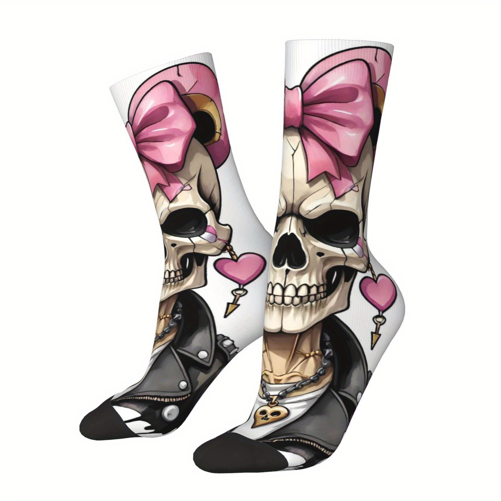 TEMU Un di calzini unisex da esterno con motivo a cuore scheletro di Halloween, lunghezza a met� polpaccio, lavabili in lavatrice, adatti per gli