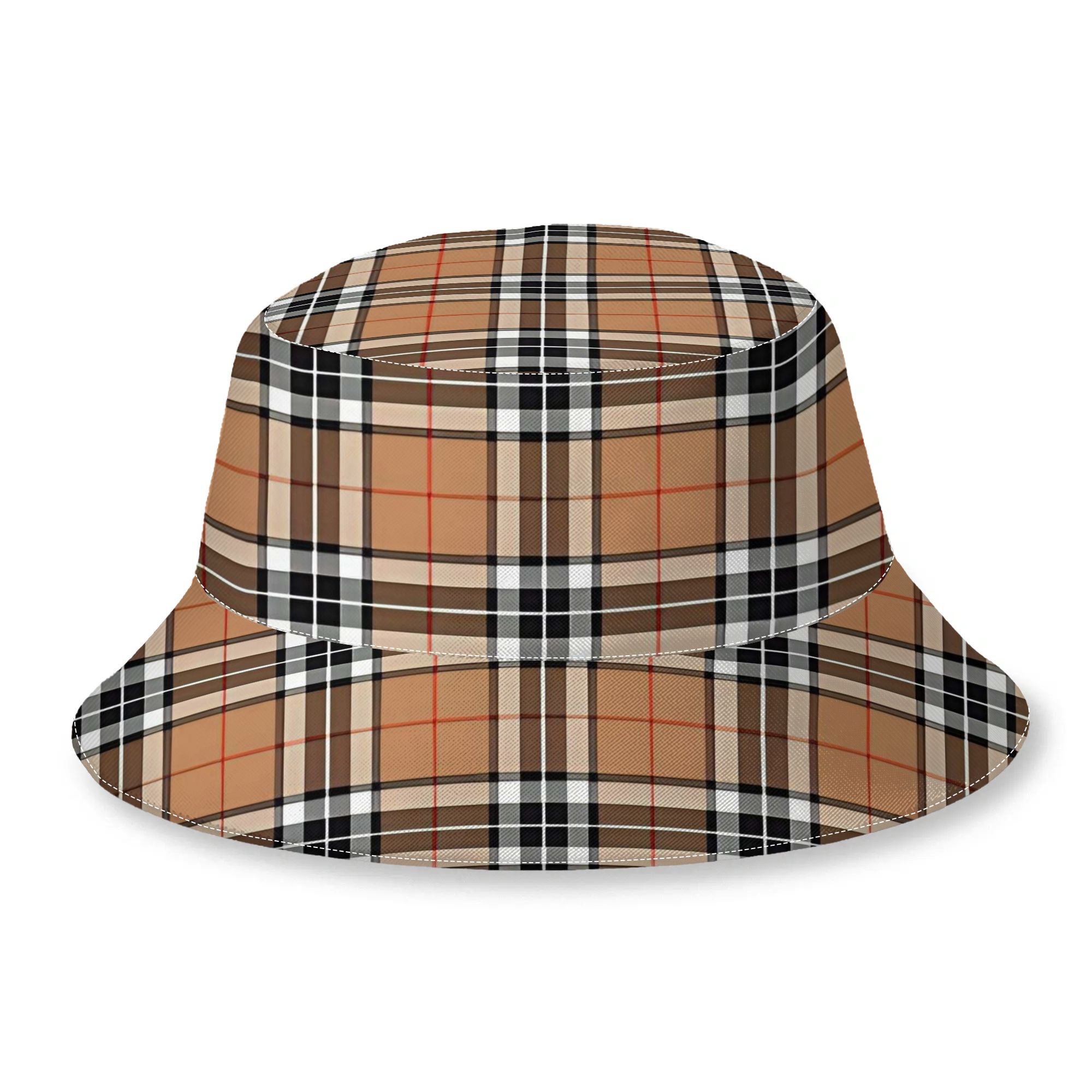 TEMU 1pc Bucket Hat For Man Camel Scottish Border Clan Family Plaid Printed Bucket Hat Casual Headwear For Outdoor And Daily Wear
