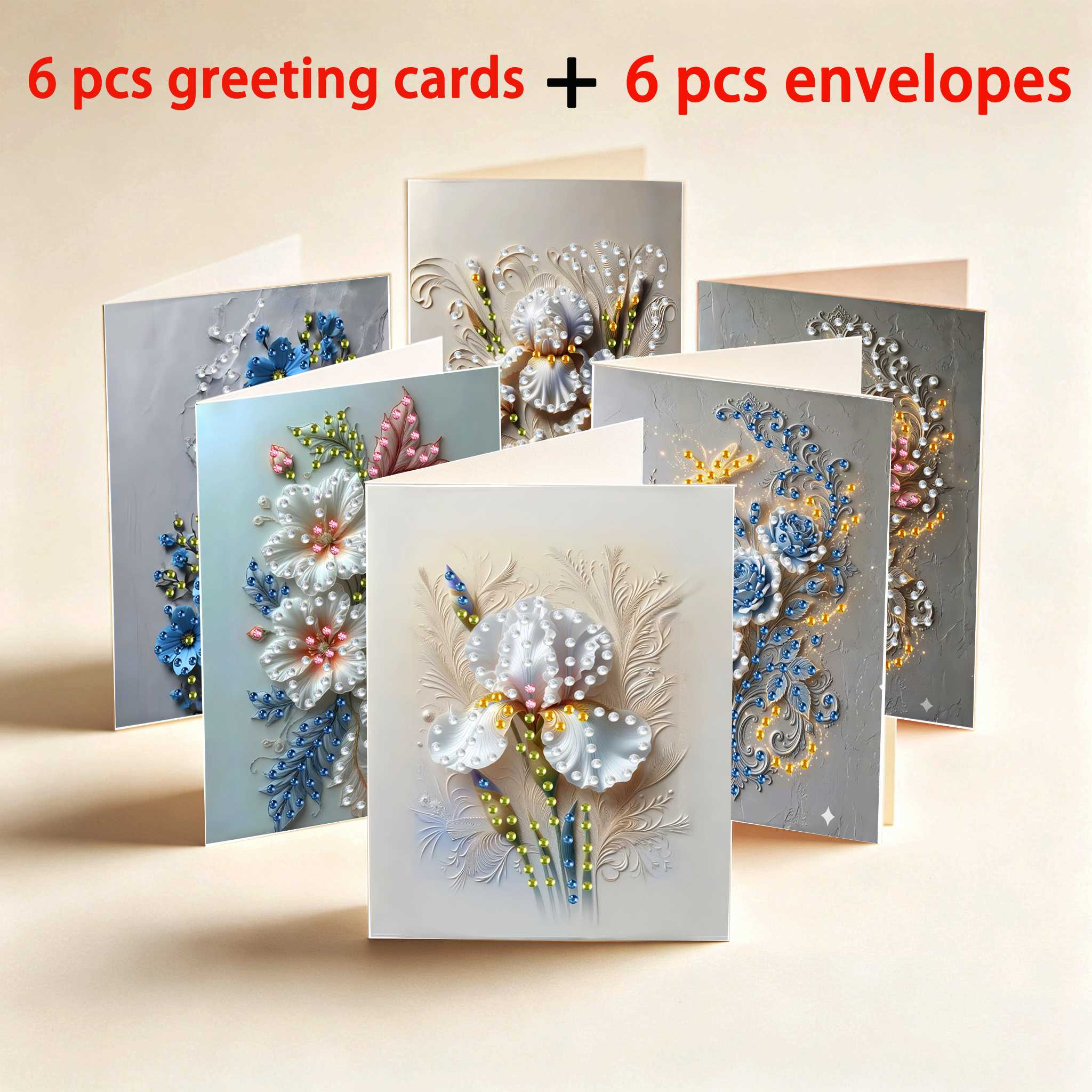TEMU 6pcs Set, Watercolor Floral Diamond Painting Greeting Cards With Envelopes, 6 Styles, Thank You Cards For , Suitable For , Teachers, Colleagues,