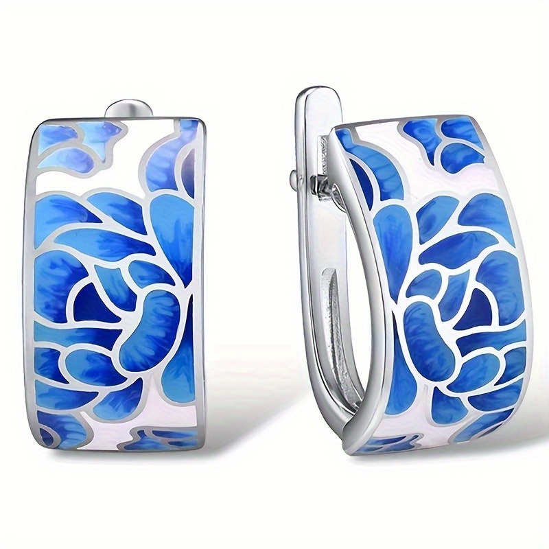 E-shop Vintage Emaille Blau Weiß Porzellan Blumen Ohrringe für Damen Hochzeit Ohrringe Schmuck Freizeit Valentinstagsgeschenke