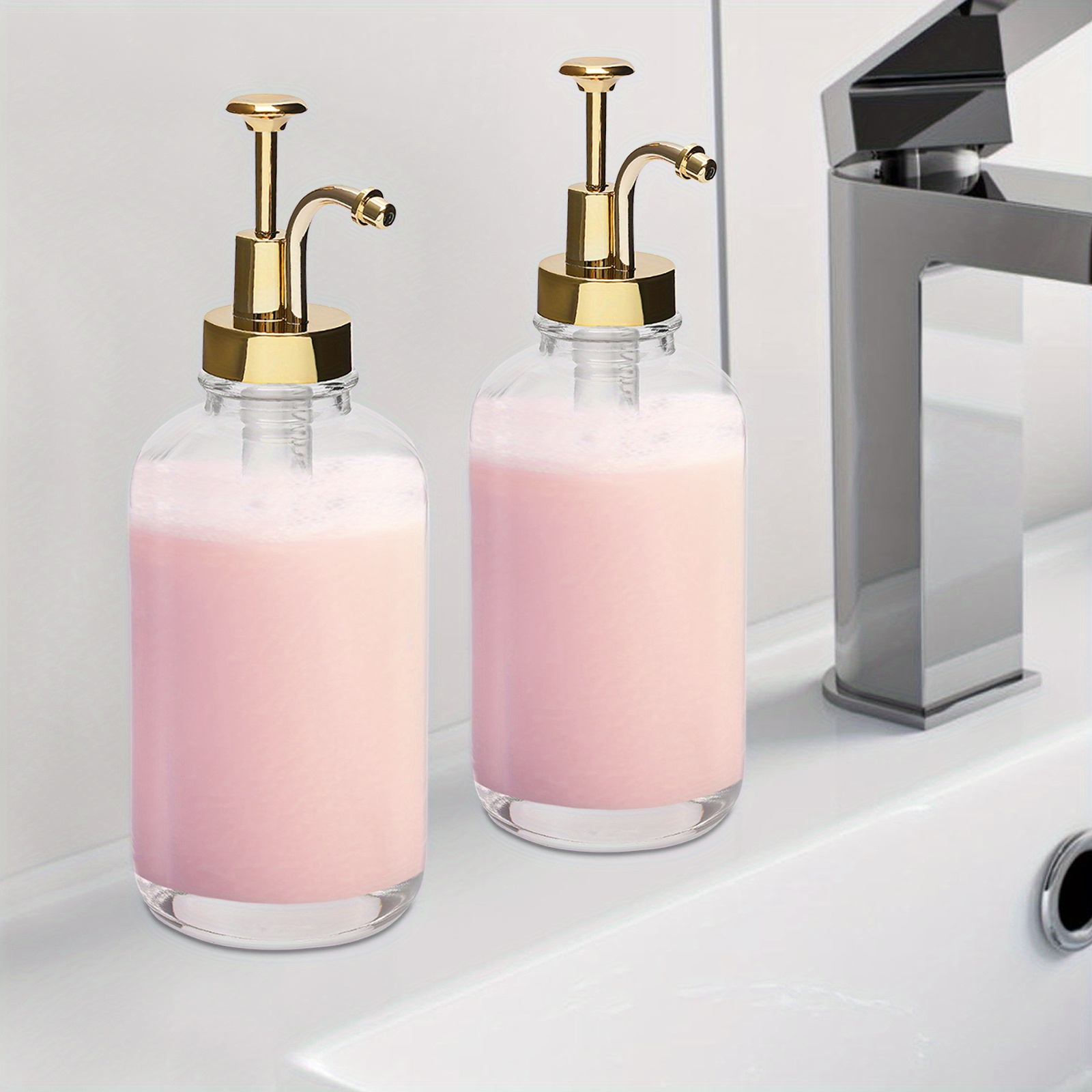TEMU 2pcs Clear Dispensers With Pump 500ml Glass Bottle Syrup Dispensers For Shampoo Detergent Hand Soap