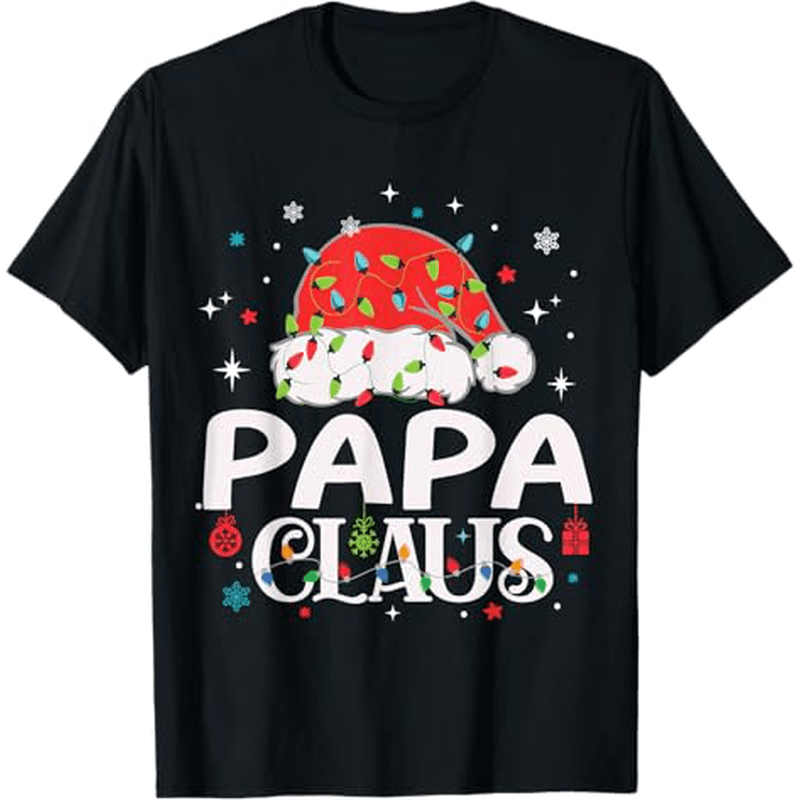 

Papa Claus Christmas Light-themed Family Matching T-shirts - 100% Cotton, Comfort , Machine Washable - Sizes S To Xxxl, Black