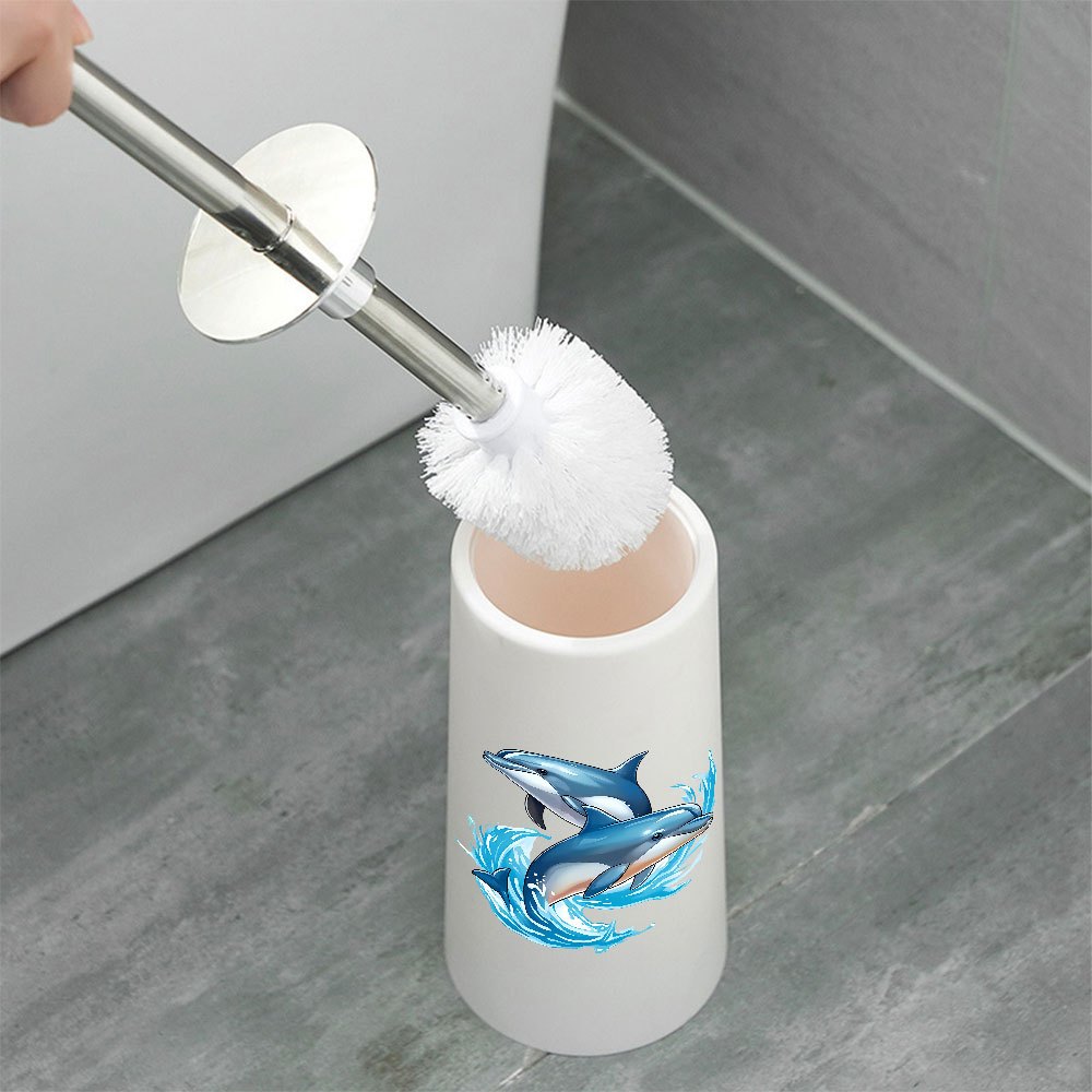 TEMU Scovolino per WC autoportante a tema delfino con portascovolino, 1 pezzo - moderno per la pulizia del bagno, spazzola in plastica adatta per