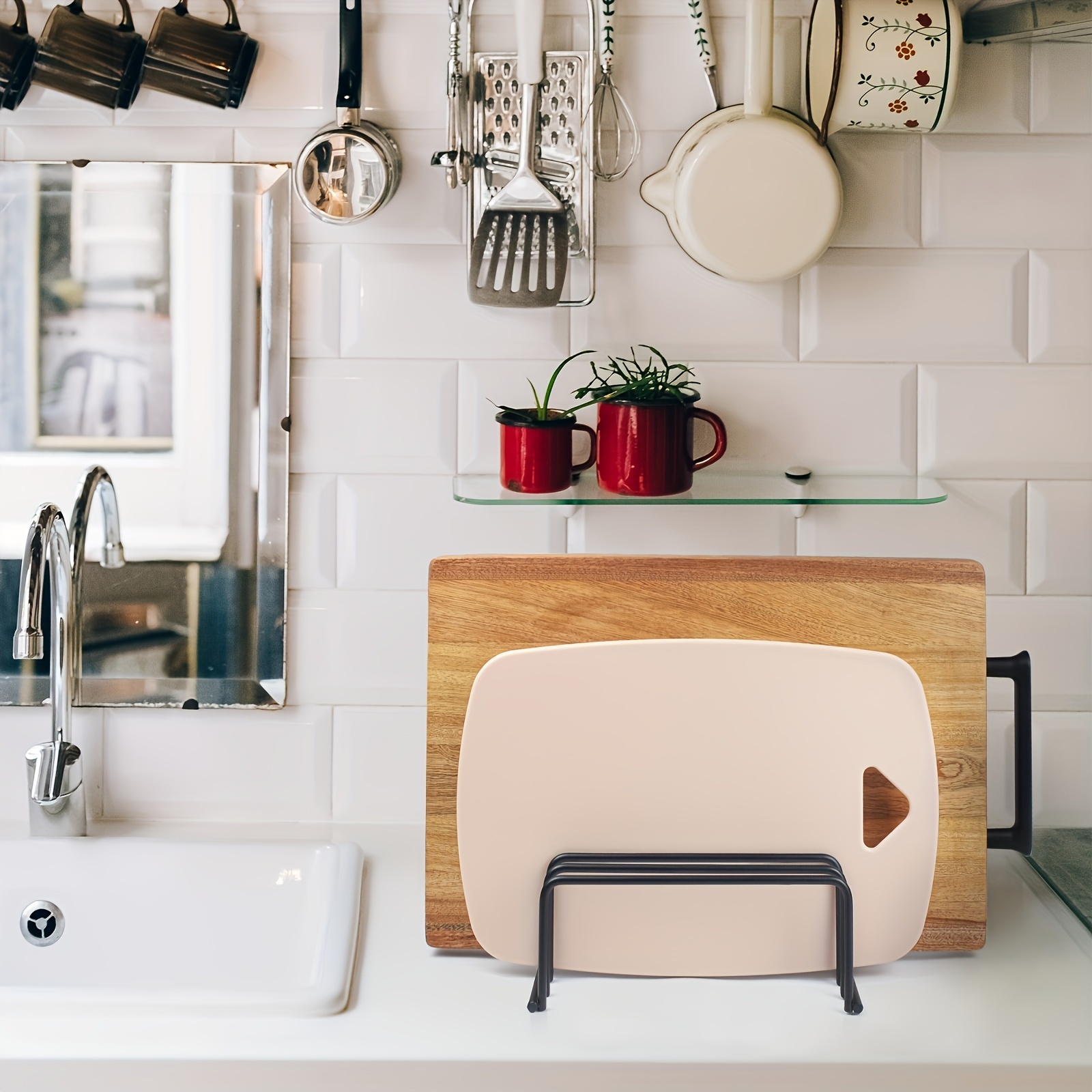 Support Mural Non Perforé Pour Casseroles, étagère De Rangement De Cuisine Planche A Decouper Support Suspendu 98685132