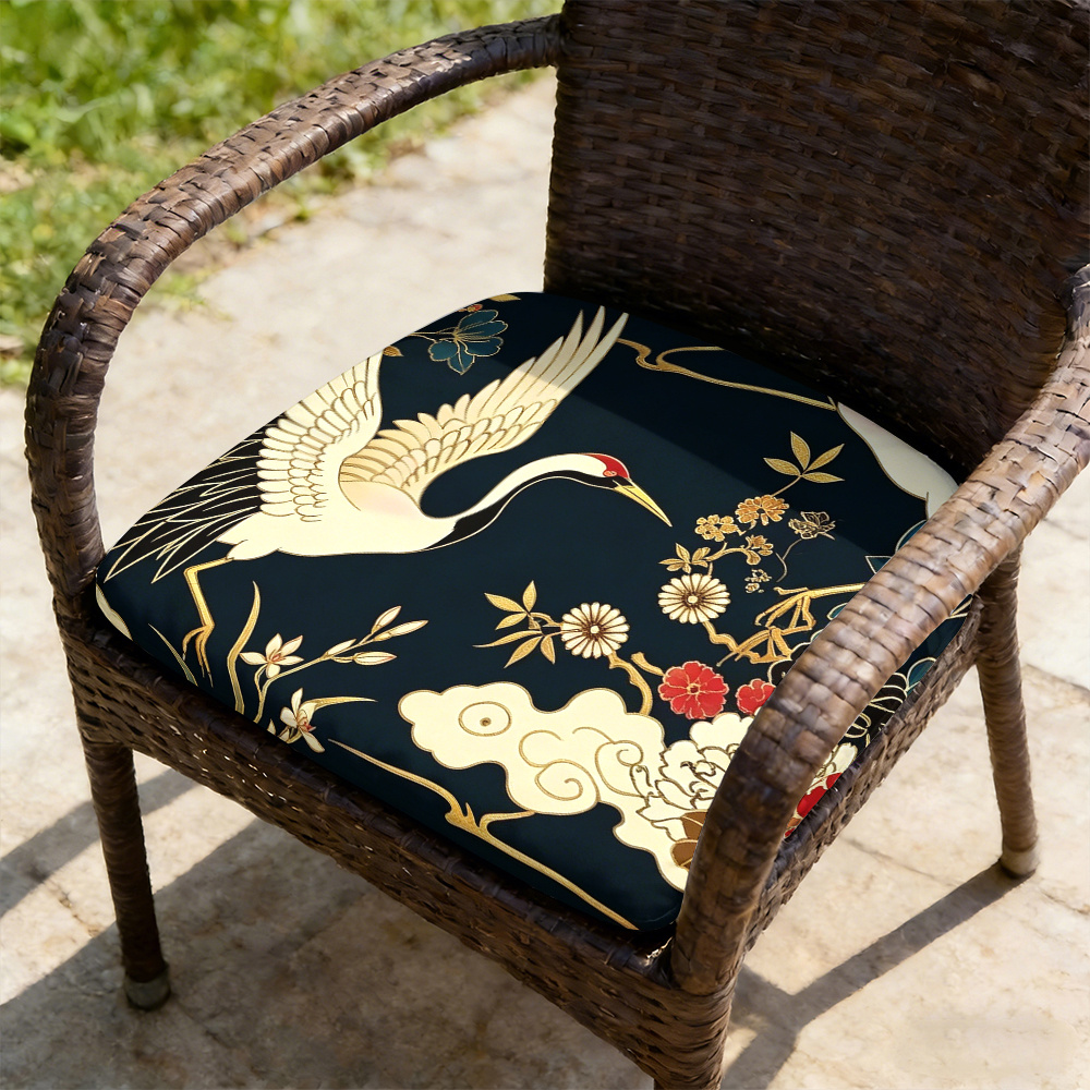 1pc Peony And Crane Pattern Courtyard Chair Seat Cushion, Indoor And Outdoor Seat Cushions, Back Cushions, Size 19.7*17.7*1.57inch, Suitable for Garden Chairs, Office Chairs And Floor Seats. Soft And Comfortable