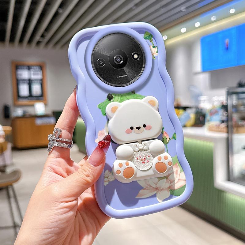 TEMU Phone Case - Durable For Redmi A3 Phone Cases Comfortable Feel Play With Water Panda With Bracket Pattern Case For Redmi A3 Featuring Elegant In
