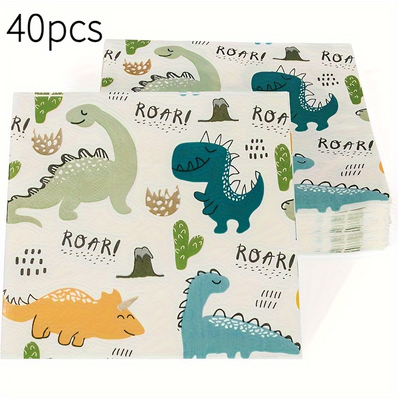 TEMU 40pcs Colorful Dinosaur Party Napkins- Perfect For Birthday Parties, Disposable Napkins With Cute Dinosaur Illustrations, High Quality Party