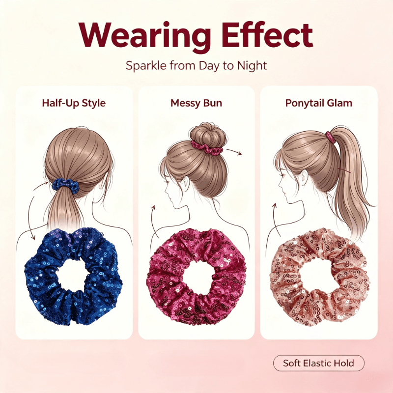 3pcs Random Color Sequin Mesh Glitter Scrunchies