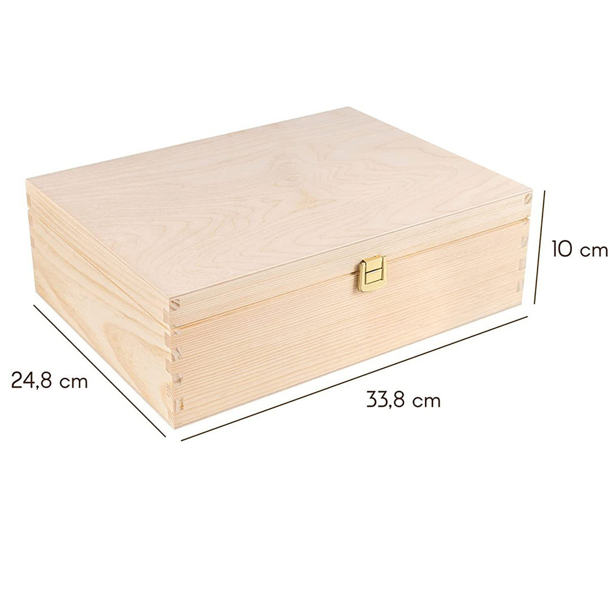 Unfinished Wooden Boxes Measuring 33.8*24.8*10cm, Perfect For Storing And Jewelry. Ideal For Projects And Artistic Hobbies, Featuring Clasp