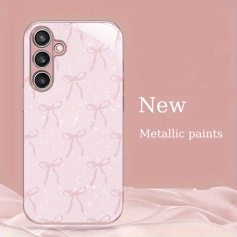 TEMU Phone Case: Simple And Stylish Pink Metal Tempered Glass Phone Case. Compatible With Galaxy S25/s25 Ultra/s25 Plus/s25 Edge/s24/s24 Fe/s24