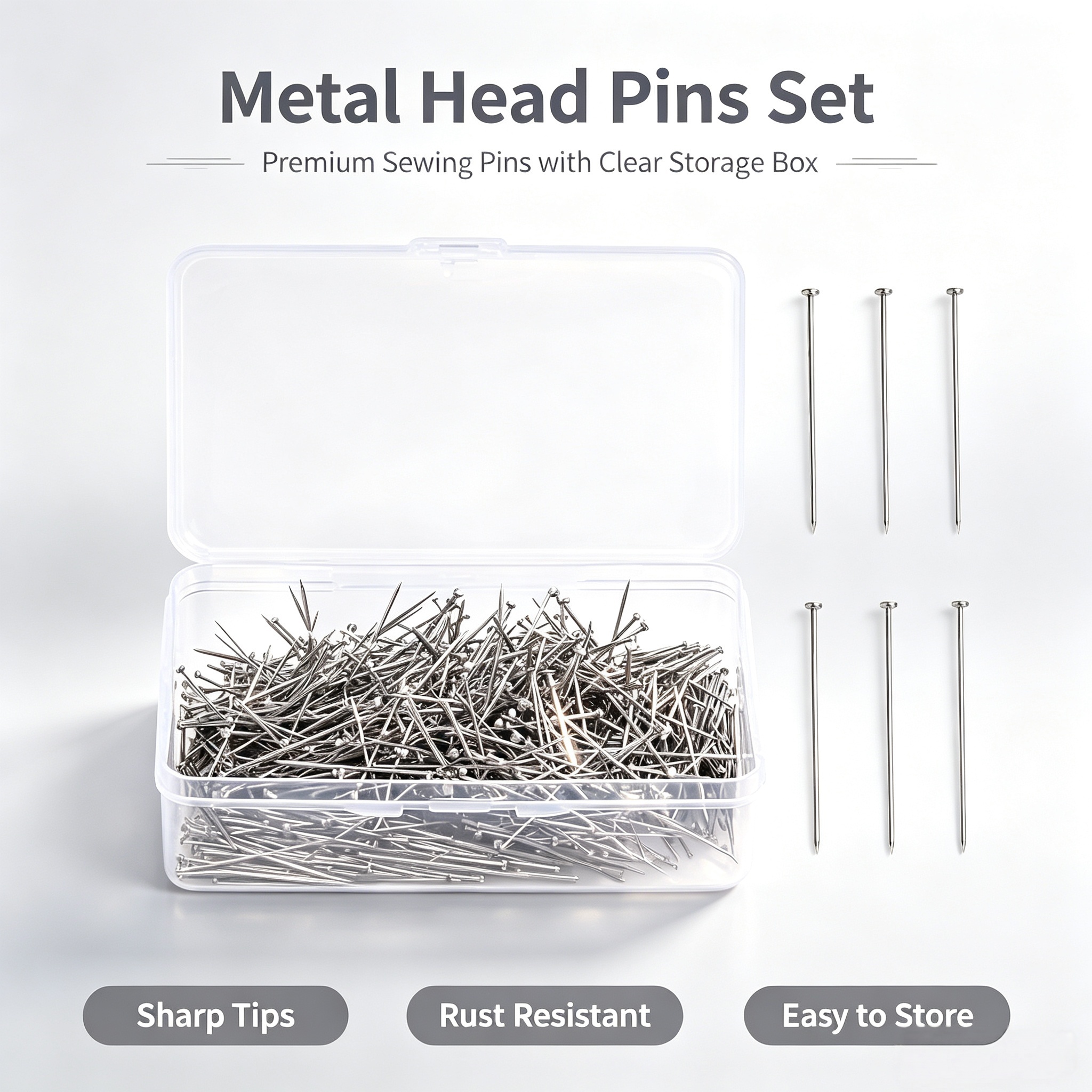 TEMU 550pcs Boxed Sewing Safety Pins 1 Inch/2.6 Cm Tailor Tools, Sturdy And Durable, Stainless Steel Large Head Pins Garment Positioning Needles