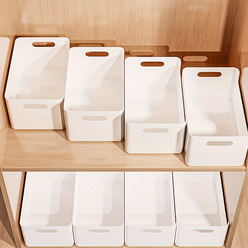 8pcs Stackable Rectangular Plastic Storage Bins With Handles - Waterproof Organizer Set For Kitchen, Pantry, Office, And Home Organization, Suitcase