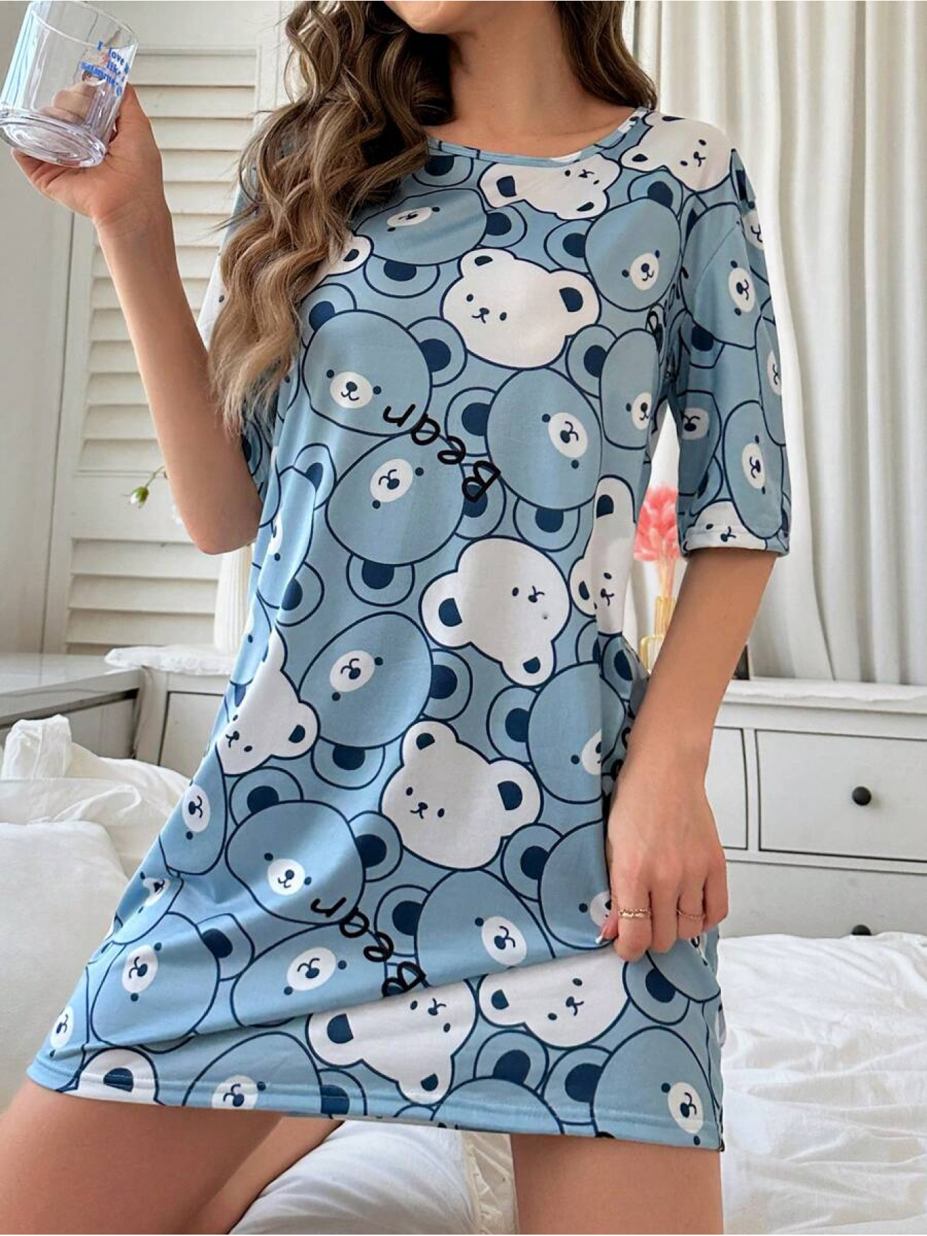 knee length dresses for ladies Cute Winter Night suits Set for ladies Pink main image 1