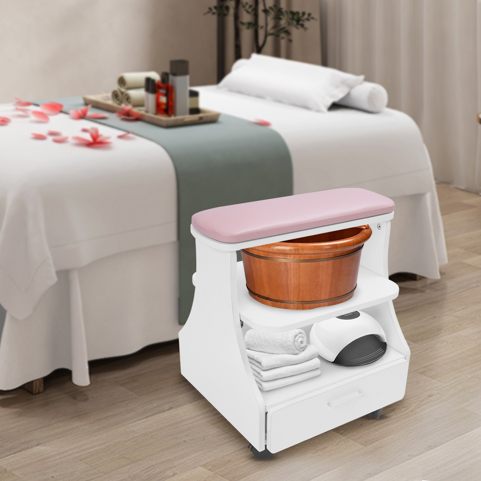 TEMU Footbath Stool Pedicure Trolley Foot Rest Manicure Massage Pedicure Stool With Footrest Nail Salon Pedicure Stool Leg Rest Stand For Spa